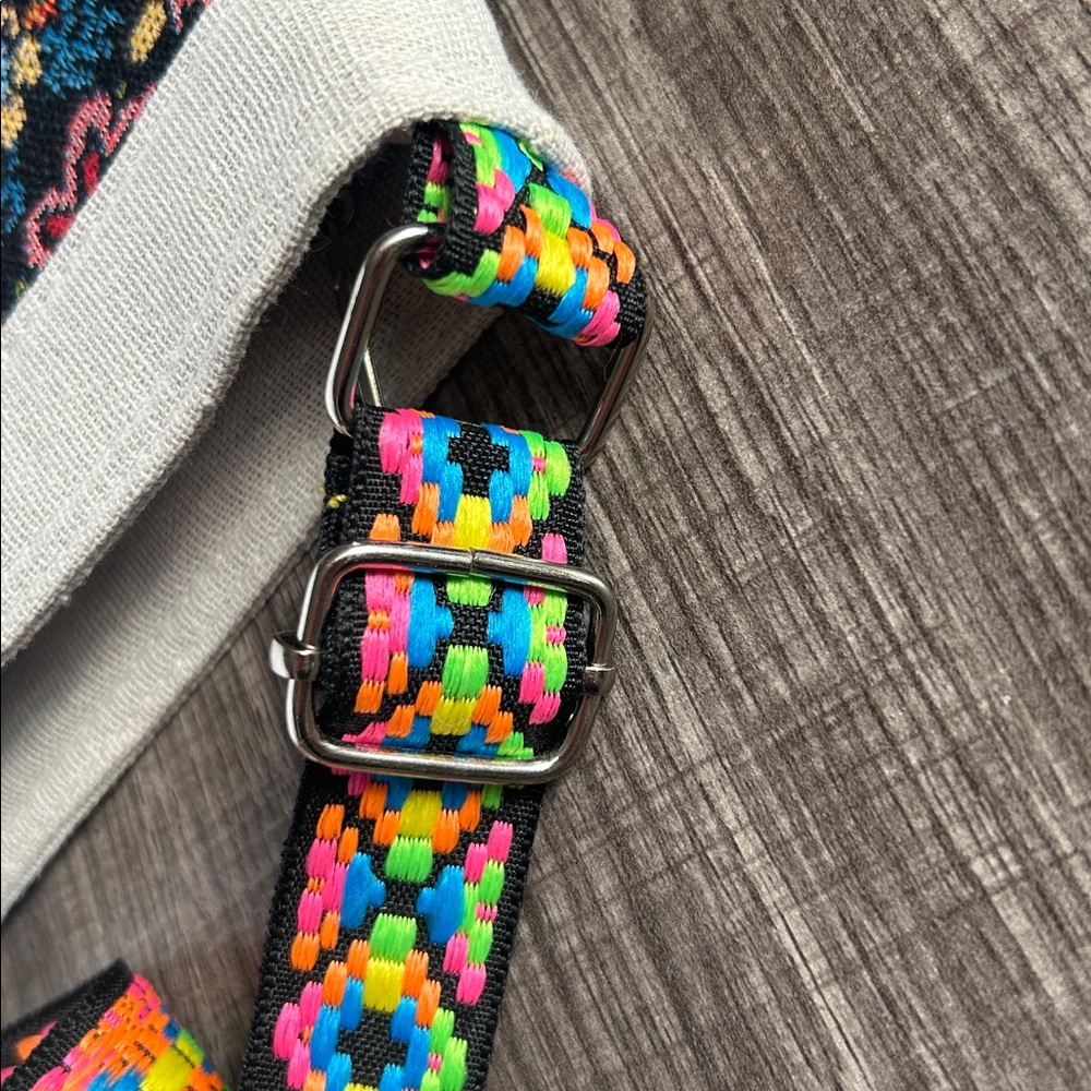 Colorful‎ Elephant Tapestry Crossbody Bag w/Neon Geometric Strap Boho Ethnic - Picture 7 of 13